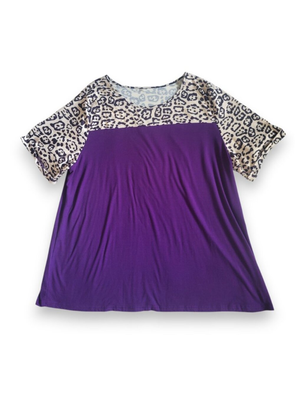 Leopard Print Purple Colorblock Top Plus Size 26W